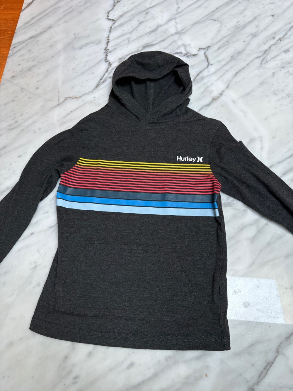 Hurley Boys Black Hoodie with Multicolor Stripes
